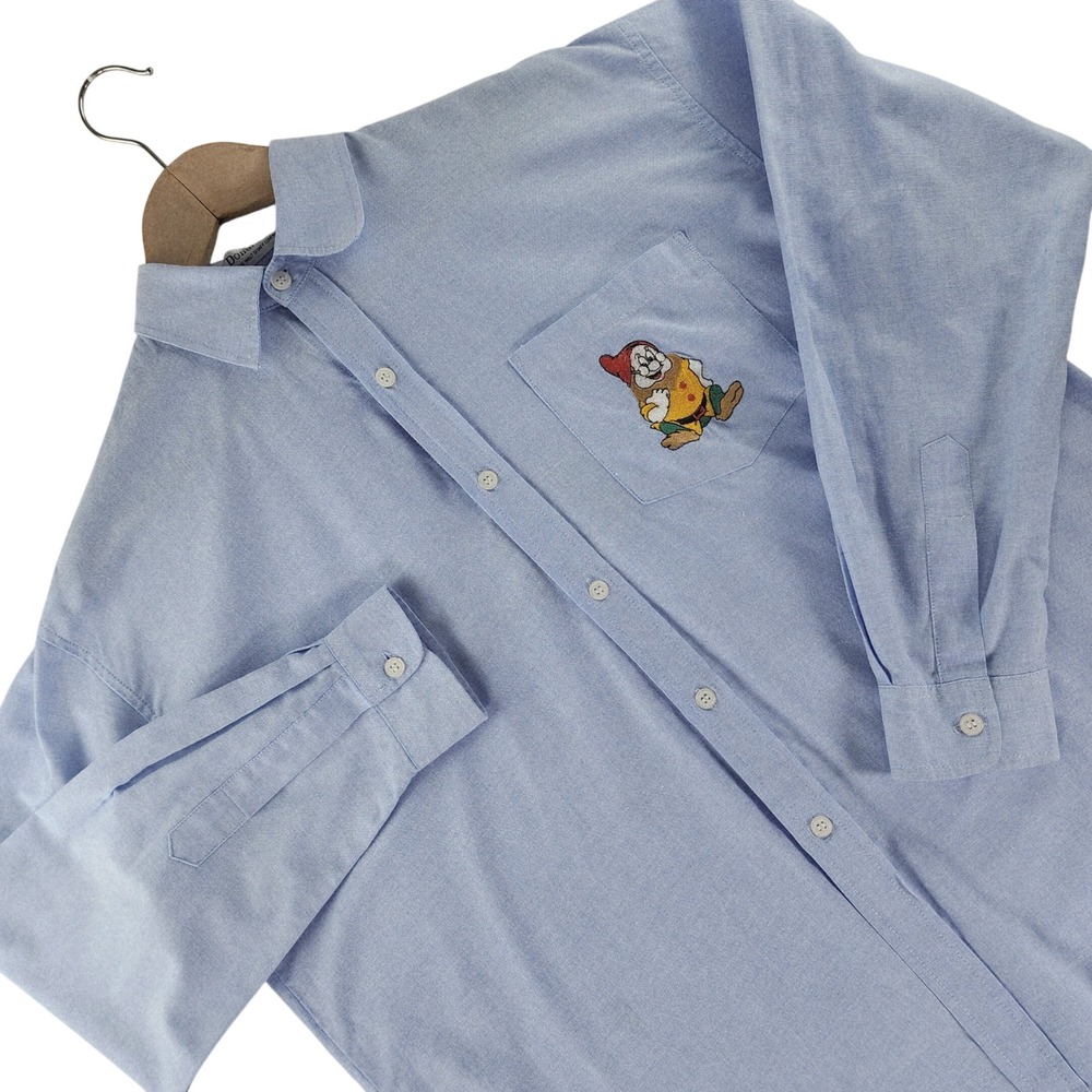Vintage Donaldson Disney Seven Dwarfs Shirt Mens Embroidered Dopey Blue